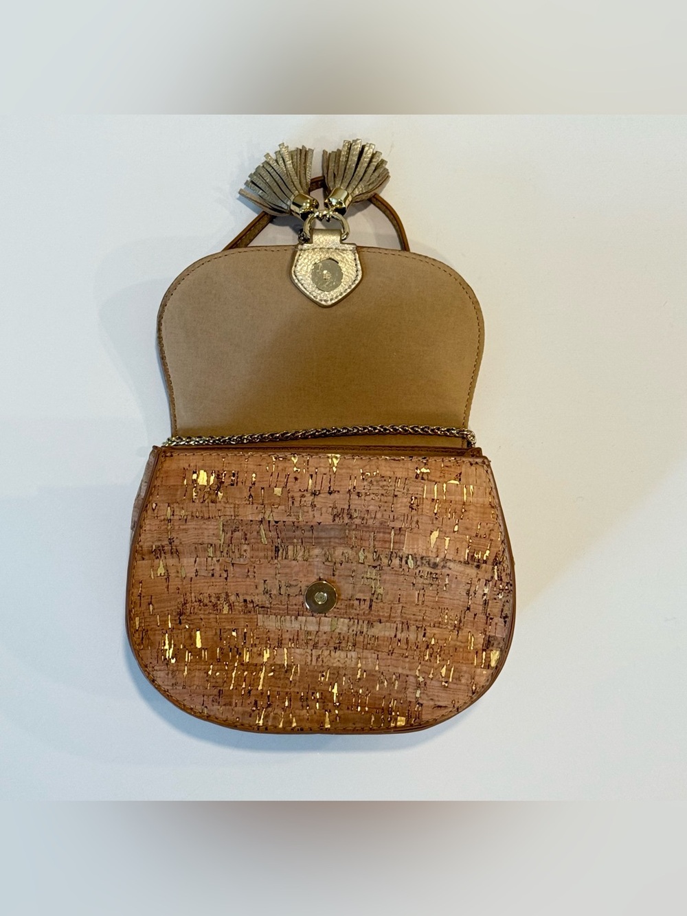 Lilly Pulitzer Sirena Cork Gold Metallic Crossbody Bag Chain Strap & Tassel - Picture 7 of 13